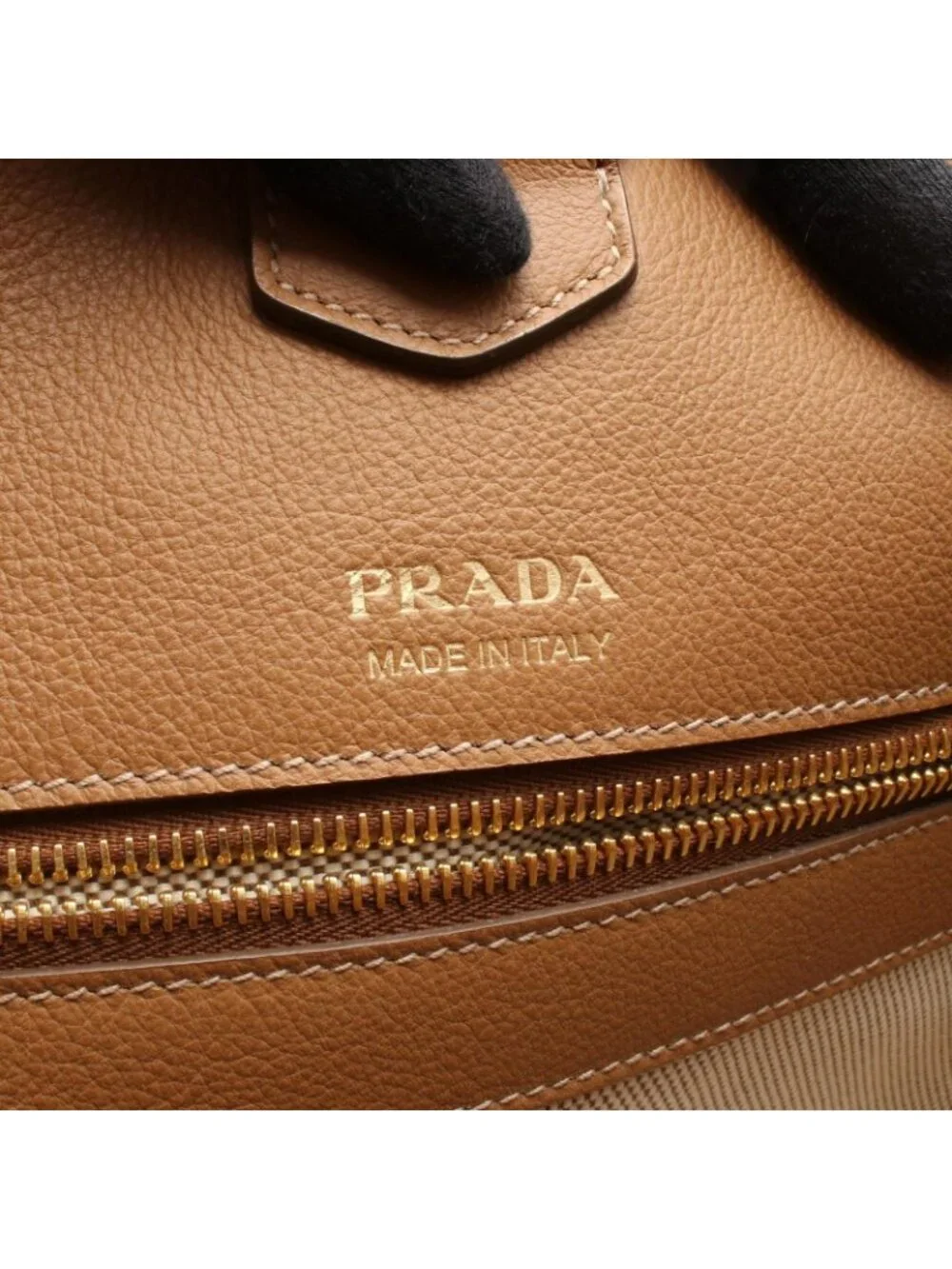 Prada Tote Bag Logo Camel Leather